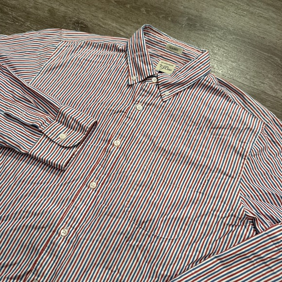 J. Crew Other - J Crew Shirt Mens Large Blue Red Stripe Cotton Classic Long Sleeve Preppy Casual